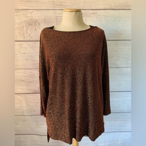 IC by Connie K Medium Rust Black Metallic Bateau Neck Tunic - Picture 12 of 12